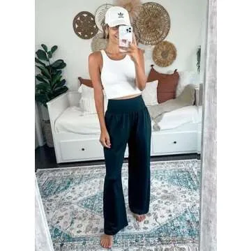 UEU Women's Wide Leg Yoga Pants Flowy High Waisted Casual Loose Fit Sweatpants Comfy Y2K Lounge Athletic Sweat Pants with Pockets(Black,M)