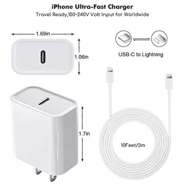 Fast iPhone Charger, Quick 10Foot USBC Wall Charger Phone Charger 2Pack 20W PD USB C Fast Charger Block + 10FT Lightning Fast Charging Cable for iPhone 14/Pro/Pro Max/Plus/13/12/11/XS/XR/X/SE2022/iPad