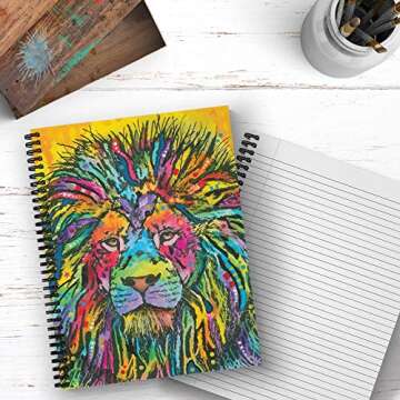 Softcover Lion Good Dean Russo 8.5" x 11" Spiral Notebook/Journal, 120 Wide Ruled Pages, Durable Gloss Laminated Cover, Black Wire-o Spiral. Made in the USA