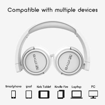IMYB Kids Headphones, V1 Wired Stereo Foldable Tangle-Free 3.5mm Adjustable On-Ear Headphones for Kids for School/Toddlers/Childrens/Teens/Boys/Girls/Ipad/Tablet/Kindle/Phones/Travel/Plane (White)