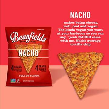 Beanfields Bean Chips, High Protein and Fiber, Gluten Free, Vegan Snack, Nacho, 1.5 Ounce (Pack of 24)