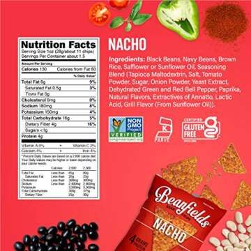 Beanfields Bean Chips, High Protein and Fiber, Gluten Free, Vegan Snack, Nacho, 1.5 Ounce (Pack of 24)