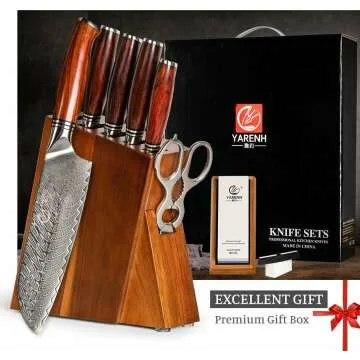 YARENH 8-Piece Damascus Kitchen Knife Set