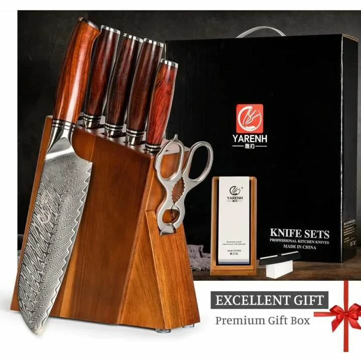 YARENH 8-Piece Damascus Kitchen Knife Set