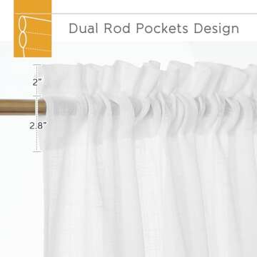 RYB HOME Solid Semi Sheer Curtains Rod Pocket Living Room/Bedroom, Linen Sheer Light Filtering Curta...