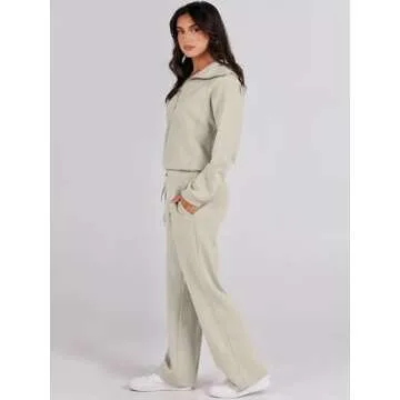 ANRABESS Women 2 Piece Outfits Sweatsuit Oversized Sweatshirt Sweatpants Tracksuit Sweat Lounge Matching Set 2025 Fall Trendy Light Khaki X-Small
