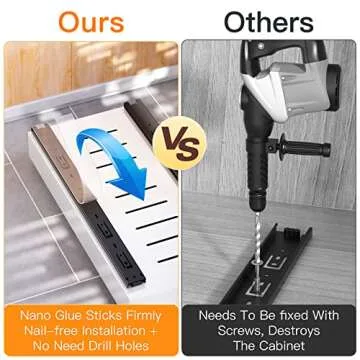 Pull Out Cabinet Organizer Fixed with Adhesive Nano Film,Heavy Duty Storage and Organization Slide Out Pantry Shelves Sliding Drawer Pantry Shelf for Kitchen 9.8"W x 16.9"D x 3.1"H(1PC)