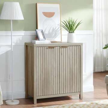 OAKHAM HOME Oxford Storage Cabinet Fluted Sideboard Buffet Cabinet with Adjustable Shelves, Modern A...