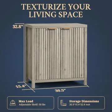 OAKHAM HOME Oxford Storage Cabinet Fluted Sideboard Buffet Cabinet with Adjustable Shelves, Modern Accent Cabinet Multifunctional Console Cabinet Set of 2 (Grey Oak)