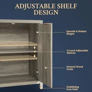 OAKHAM HOME Oxford Storage Cabinet Fluted Sideboard Buffet Cabinet with Adjustable Shelves, Modern Accent Cabinet Multifunctional Console Cabinet Set of 2 (Grey Oak)