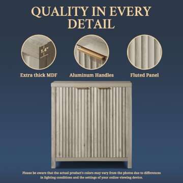 OAKHAM HOME Oxford Storage Cabinet Fluted Sideboard Buffet Cabinet with Adjustable Shelves, Modern Accent Cabinet Multifunctional Console Cabinet Set of 2 (Grey Oak)