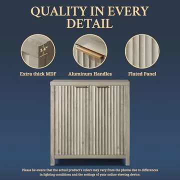 OAKHAM HOME Oxford Storage Cabinet Fluted Sideboard Buffet Cabinet with Adjustable Shelves, Modern Accent Cabinet Multifunctional Console Cabinet Set of 2 (Grey Oak)