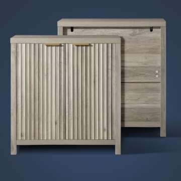 OAKHAM HOME Oxford Storage Cabinet Fluted Sideboard Buffet Cabinet with Adjustable Shelves, Modern Accent Cabinet Multifunctional Console Cabinet Set of 2 (Grey Oak)