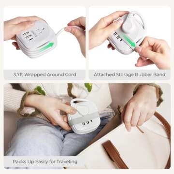 ORICO Travel Power Strip with USB C Ports, Extension Cord Flat Plug 3 USB Ports 2 Outlets 3.7 Ft Wra...