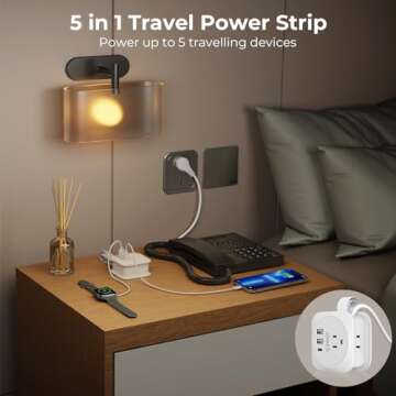 ORICO Travel Power Strip with USB C Ports, Extension Cord Flat Plug 3 USB Ports 2 Outlets 3.7 Ft Wrapped Around, Compact and Portable Travel Essentials Cruise Ship Accessories Must Haves, White