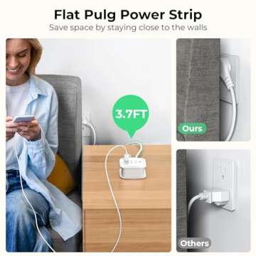 ORICO Travel Power Strip with USB C Ports, Extension Cord Flat Plug 3 USB Ports 2 Outlets 3.7 Ft Wrapped Around, Compact and Portable Travel Essentials Cruise Ship Accessories Must Haves, White