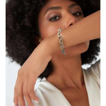 Aprilery Wire Cable Bracelet for Women Gold and Silver Bangle Rolo Chain Link Two Tone Bracelets Des...