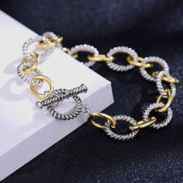 Aprilery Two Tone Wire Cable Bracelet for Women
