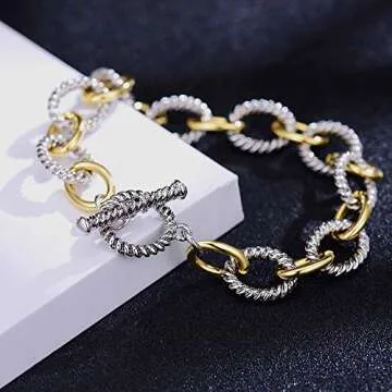 Aprilery Two Tone Wire Cable Bracelet for Women