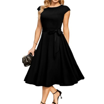 DRESSTELLS Cocktail Dress, Black Funeral Dresses for Women, Formal Wedding Guest Vintage Tea Party M...