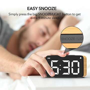 Digital Alarm Clock, 6" LED Digit Display Wood Grain Alarm Clock, Snooze Function, 6 Brightness Dimmer, USB Charged,Modern minimalist style Alarm Clocks for Bedroom Decor, Desk, Bedside, Office