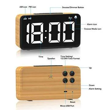 Digital Alarm Clock, 6" LED Digit Display Wood Grain Alarm Clock, Snooze Function, 6 Brightness Dimmer, USB Charged,Modern minimalist style Alarm Clocks for Bedroom Decor, Desk, Bedside, Office