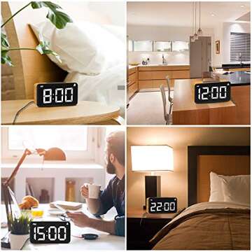 Digital Alarm Clock, 6" LED Digit Display Wood Grain Alarm Clock, Snooze Function, 6 Brightness Dimmer, USB Charged,Modern minimalist style Alarm Clocks for Bedroom Decor, Desk, Bedside, Office