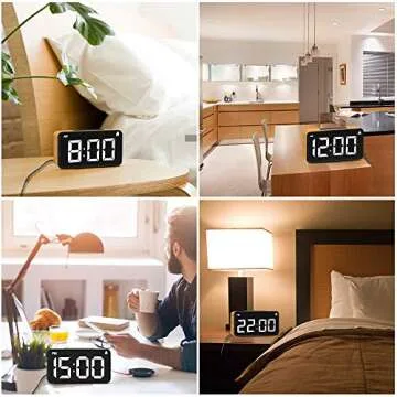 Digital Alarm Clock, 6" LED Digit Display Wood Grain Alarm Clock, Snooze Function, 6 Brightness Dimmer, USB Charged,Modern minimalist style Alarm Clocks for Bedroom Decor, Desk, Bedside, Office