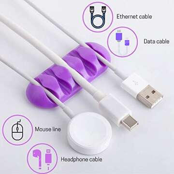 Bates- Cable Clips, 8 Pack, Assorted Colors, Cable Management, Cord Organizer, Wire Organizer, Cord Management, Wire Management, Cord Holder, Wire Clips, Cord Organizer for Desk, Charger Holder