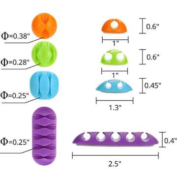Bates- Cable Clips, 8 Pack, Assorted Colors, Cable Management, Cord Organizer, Wire Organizer, Cord Management, Wire Management, Cord Holder, Wire Clips, Cord Organizer for Desk, Charger Holder