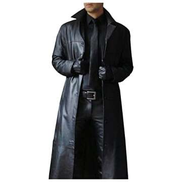 Kingspinner Mens Retro Leather Trench Coat Vintage Long Coats Steampunk Gothic Jacket Overcoat Windbreaker Overcoat
