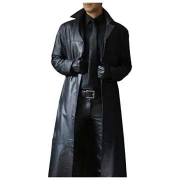 Kingspinner Mens Retro Leather Trench Coat Vintage Long Coats Steampunk Gothic Jacket Overcoat Windbreaker Overcoat
