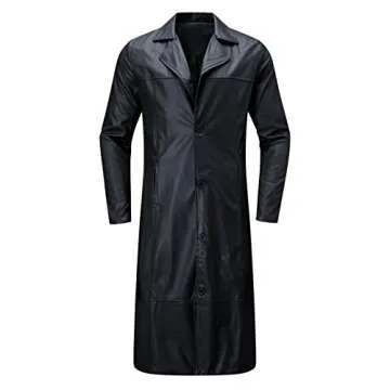 Kingspinner Mens Retro Leather Trench Coat Vintage Long Coats Steampunk Gothic Jacket Overcoat Windbreaker Overcoat