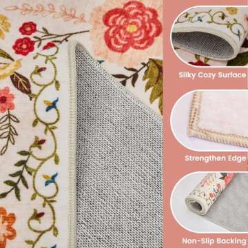 Hallway Runner Rug 2X6 - Washable Floral Non-Slip Beauty