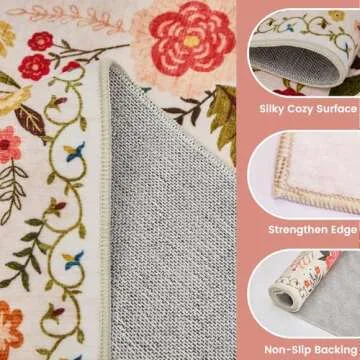 Hallway Runner Rug 2X6 - Washable Floral Non-Slip Beauty