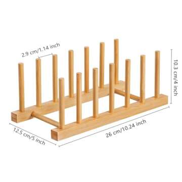 HBlife 2pcs Bamboo Dish Plate Bowl Cup Book Pot Lid Cutting Board Drying Rack Stand Drainer Storage ...