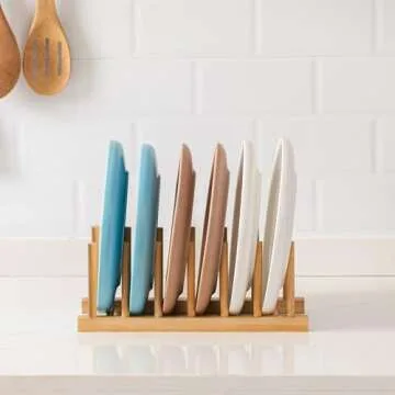 HBlife 2pcs Bamboo Dish Plate Bowl Cup Book Pot Lid Cutting Board Drying Rack Stand Drainer Storage Holder Organizer Kitchen Cabinet（Keep Dry）