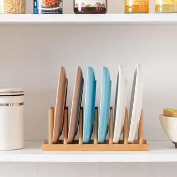 HBlife 2pcs Bamboo Dish Plate Bowl Cup Book Pot Lid Cutting Board Drying Rack Stand Drainer Storage Holder Organizer Kitchen Cabinet（Keep Dry）