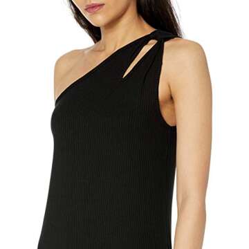 The Drop Women's Mickey Loose-fit One-Shoulder Cutout Rib Knit Maxi Dress, Black, 3X, Plus Size