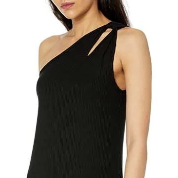 The Drop Women's Mickey Loose-fit One-Shoulder Cutout Rib Knit Maxi Dress, Black, 3X, Plus Size