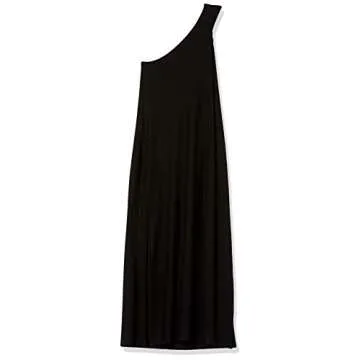 The Drop Women's Mickey Loose-fit One-Shoulder Cutout Rib Knit Maxi Dress, Black, 3X, Plus Size