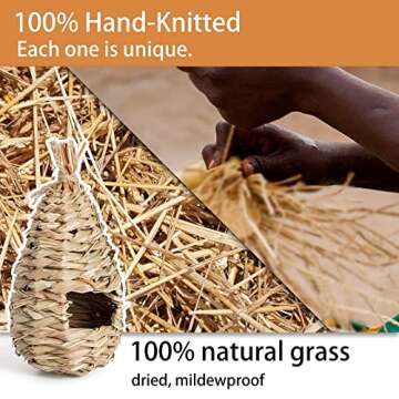 AQUEENLY Hummingbird House Set of 3 Hand Woven Hummingbird Houses Nest Small Hanging Audubon Birdhouse