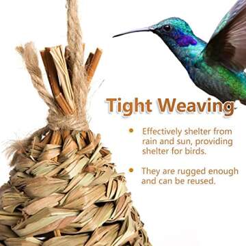 AQUEENLY Hummingbird House Set of 3 Hand Woven Hummingbird Houses Nest Small Hanging Audubon Birdhouse