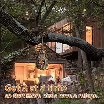 AQUEENLY Hummingbird House Set of 3 Hand Woven Hummingbird Houses Nest Small Hanging Audubon Birdhouse