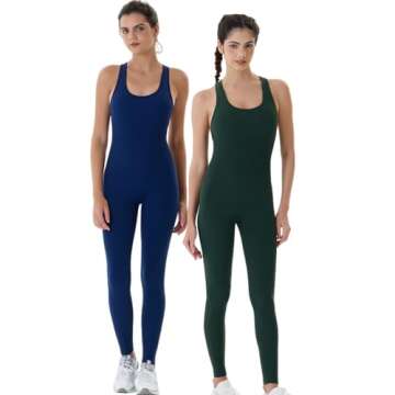 AUROLA Power Workout Jumpsuit for Women Yoga Gym Seamless One Piece Racerback Tummy Control Padded Bra Jumpsuit,Forest Green,L