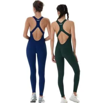 AUROLA Power Workout Jumpsuit for Women Yoga Gym Seamless One Piece Racerback Tummy Control Padded Bra Jumpsuit,Forest Green,L