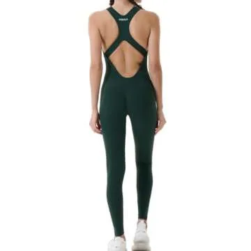 AUROLA Power Workout Jumpsuit for Women Yoga Gym Seamless One Piece Racerback Tummy Control Padded Bra Jumpsuit,Forest Green,L