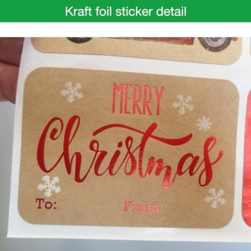 80-Count Foil Kraft Christmas Tags Stickers - 8 Designs