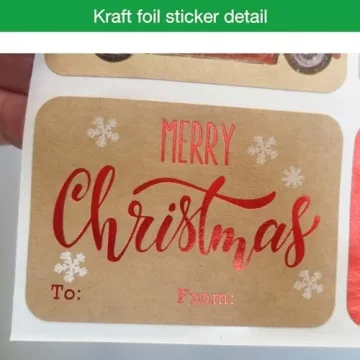 80-Count Foil Kraft Christmas Tags Stickers - 8 Designs