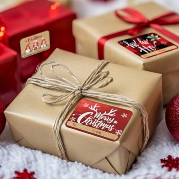 80-Count Foil Kraft Christmas Tags Stickers - 8 Designs